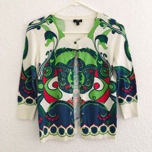 Talbots Petite Colorful English Garden Abstract Floral 3/4 Sleeve Cardigan